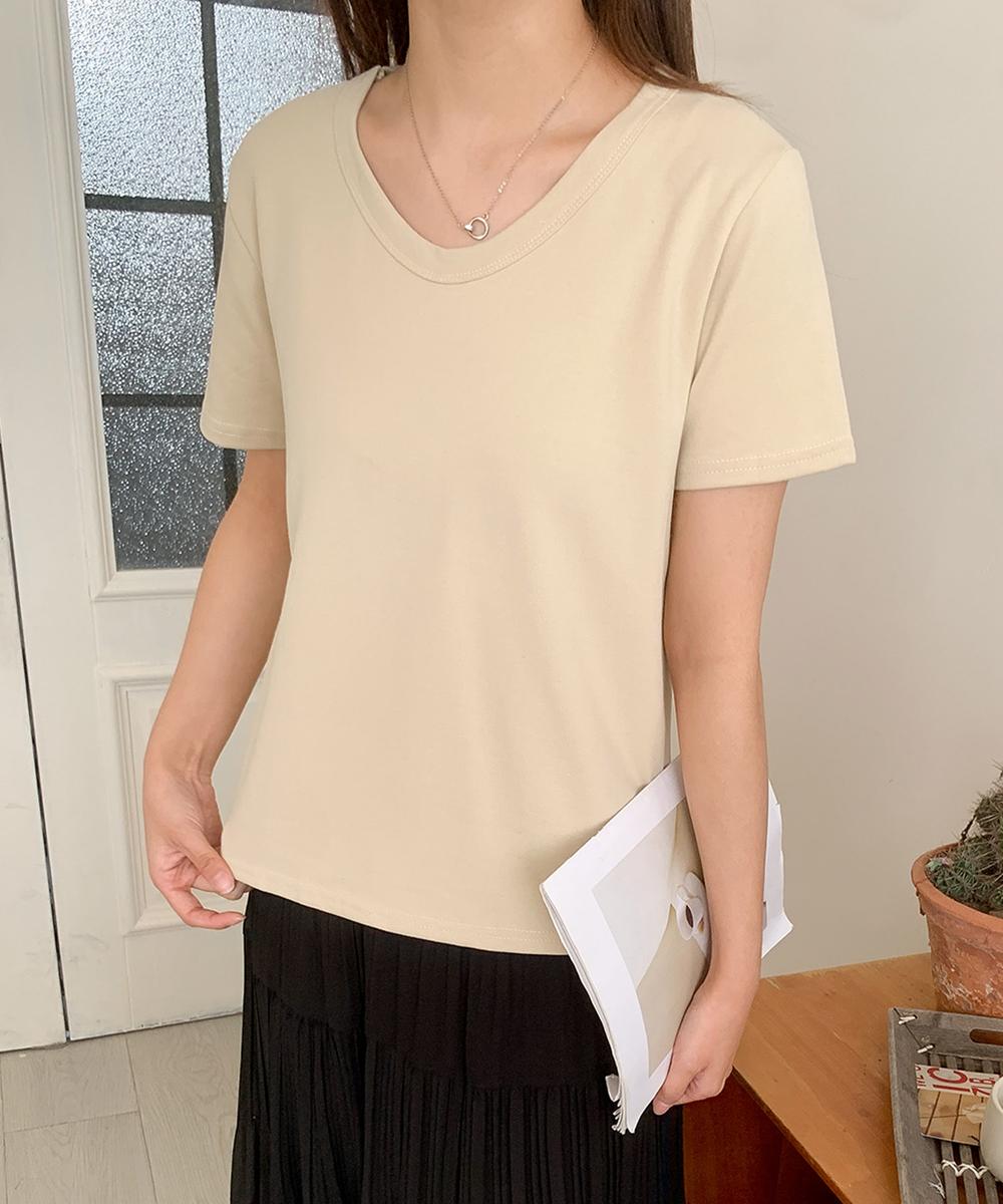 【aimoha】デイリーコットン混VネックTシャツ