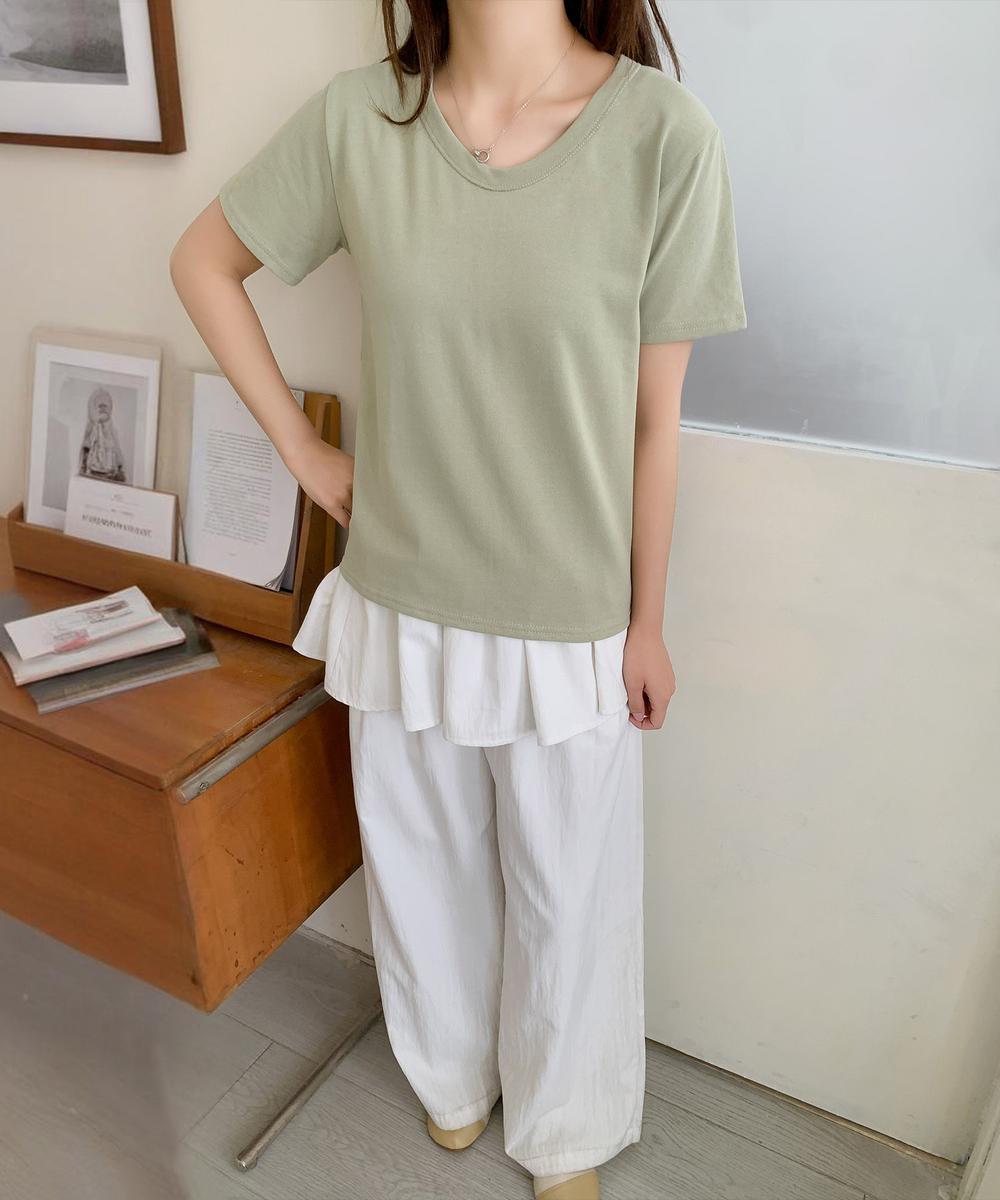 【aimoha】デイリーコットン混VネックTシャツ