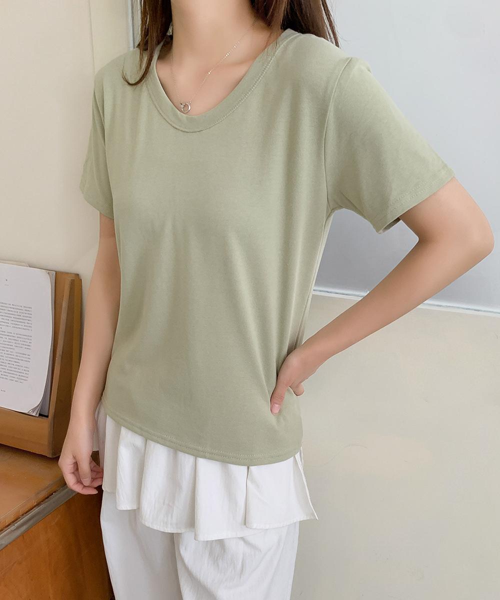 【aimoha】デイリーコットン混VネックTシャツ