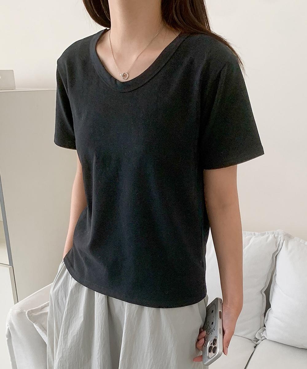 【aimoha】デイリーコットン混VネックTシャツ