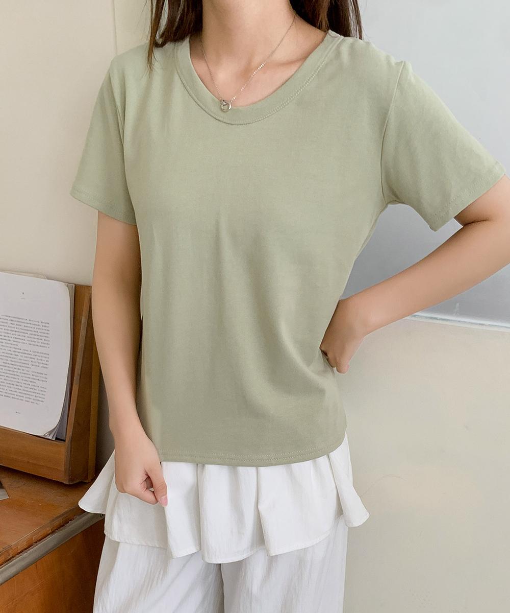 【aimoha】デイリーコットン混VネックTシャツ
