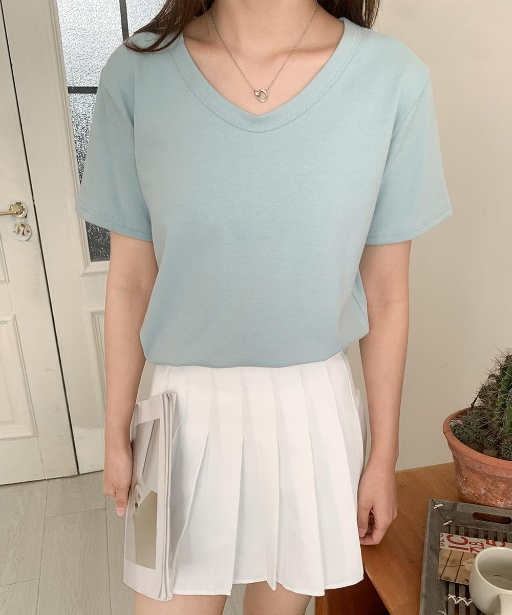 【aimoha】デイリーコットン混VネックTシャツ