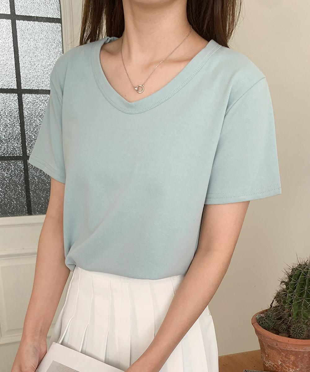 【aimoha】デイリーコットン混VネックTシャツ