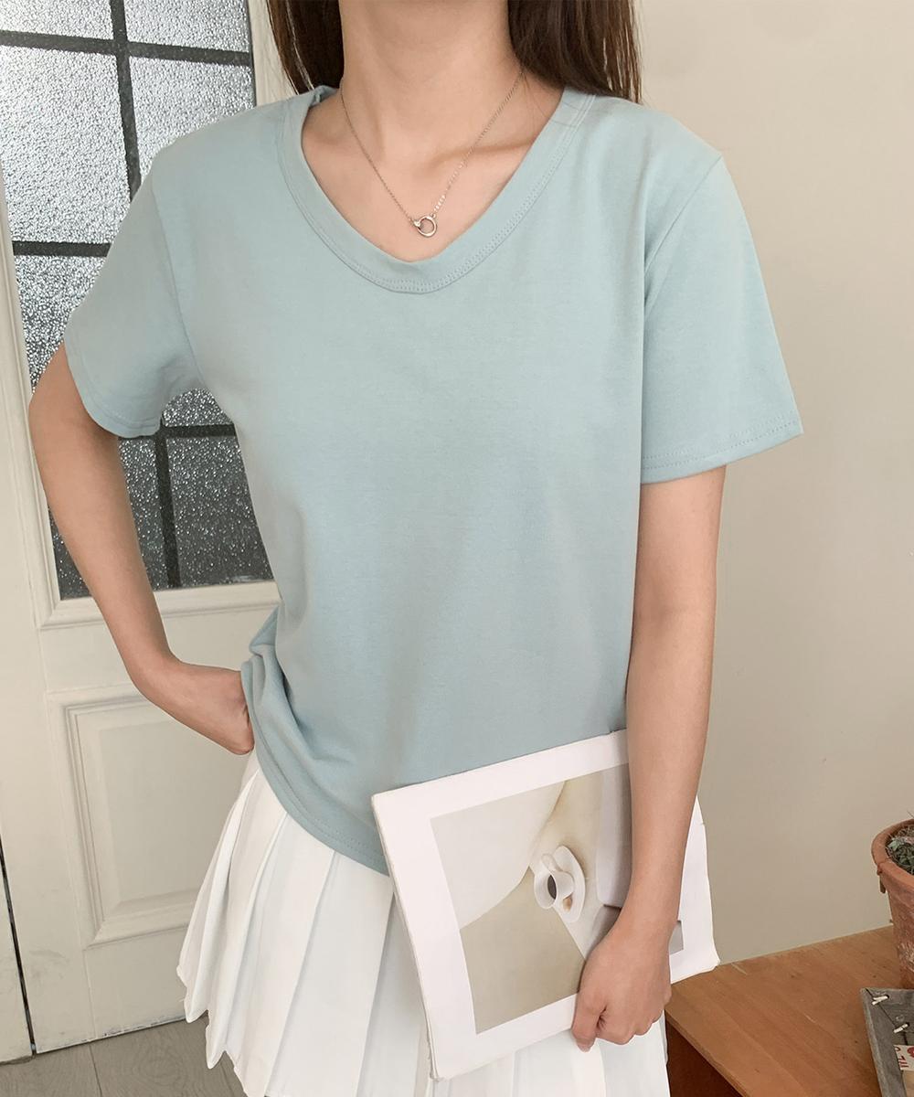 【aimoha】デイリーコットン混VネックTシャツ