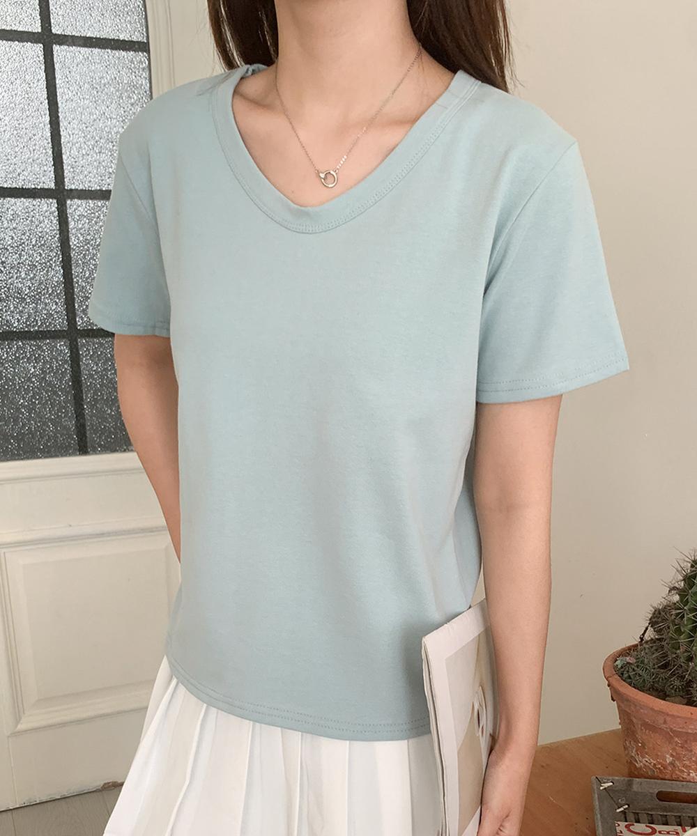 【aimoha】デイリーコットン混VネックTシャツ