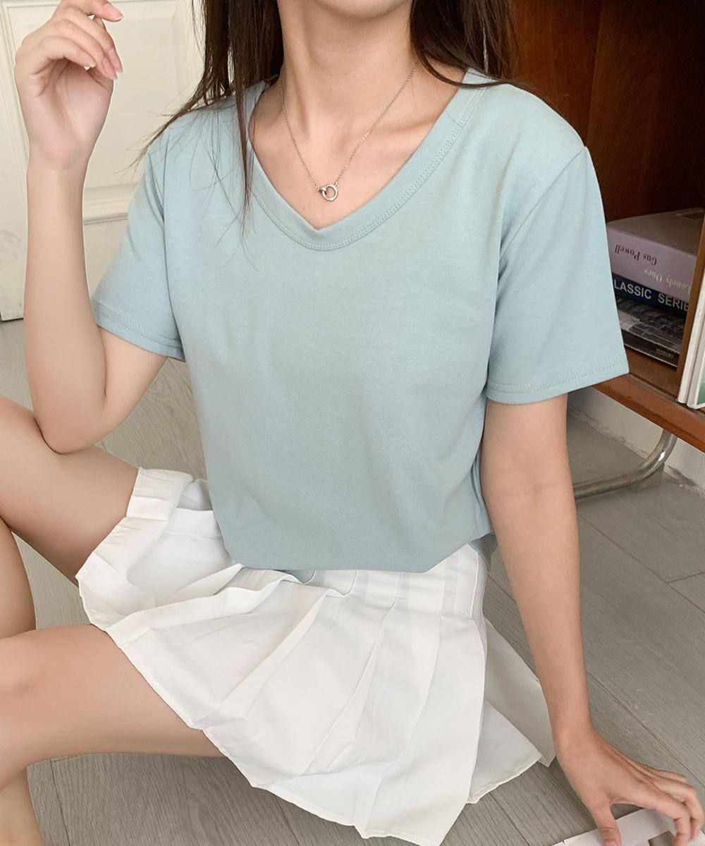 【aimoha】デイリーコットン混VネックTシャツ