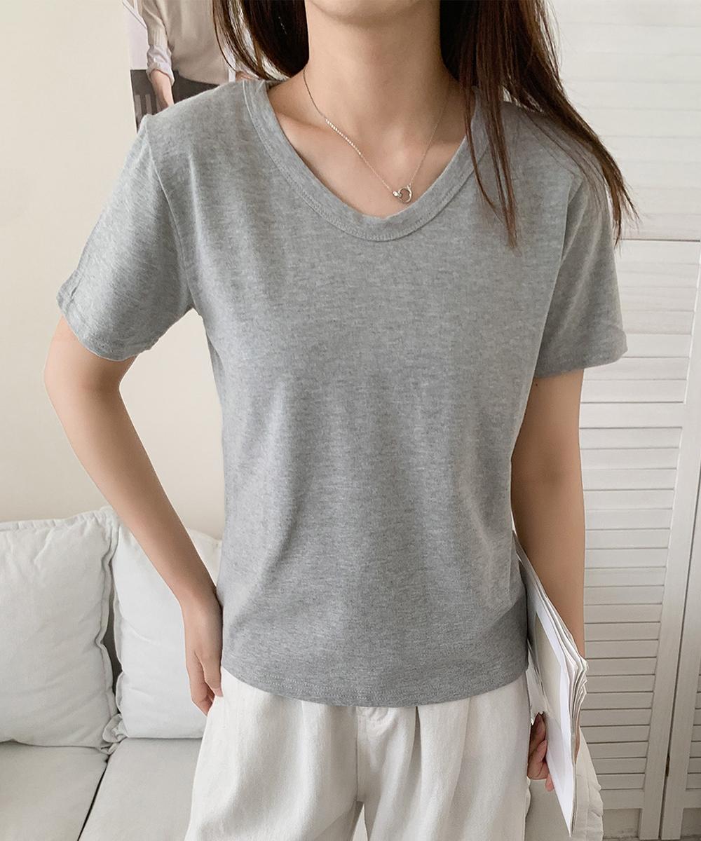 【aimoha】デイリーコットン混VネックTシャツ