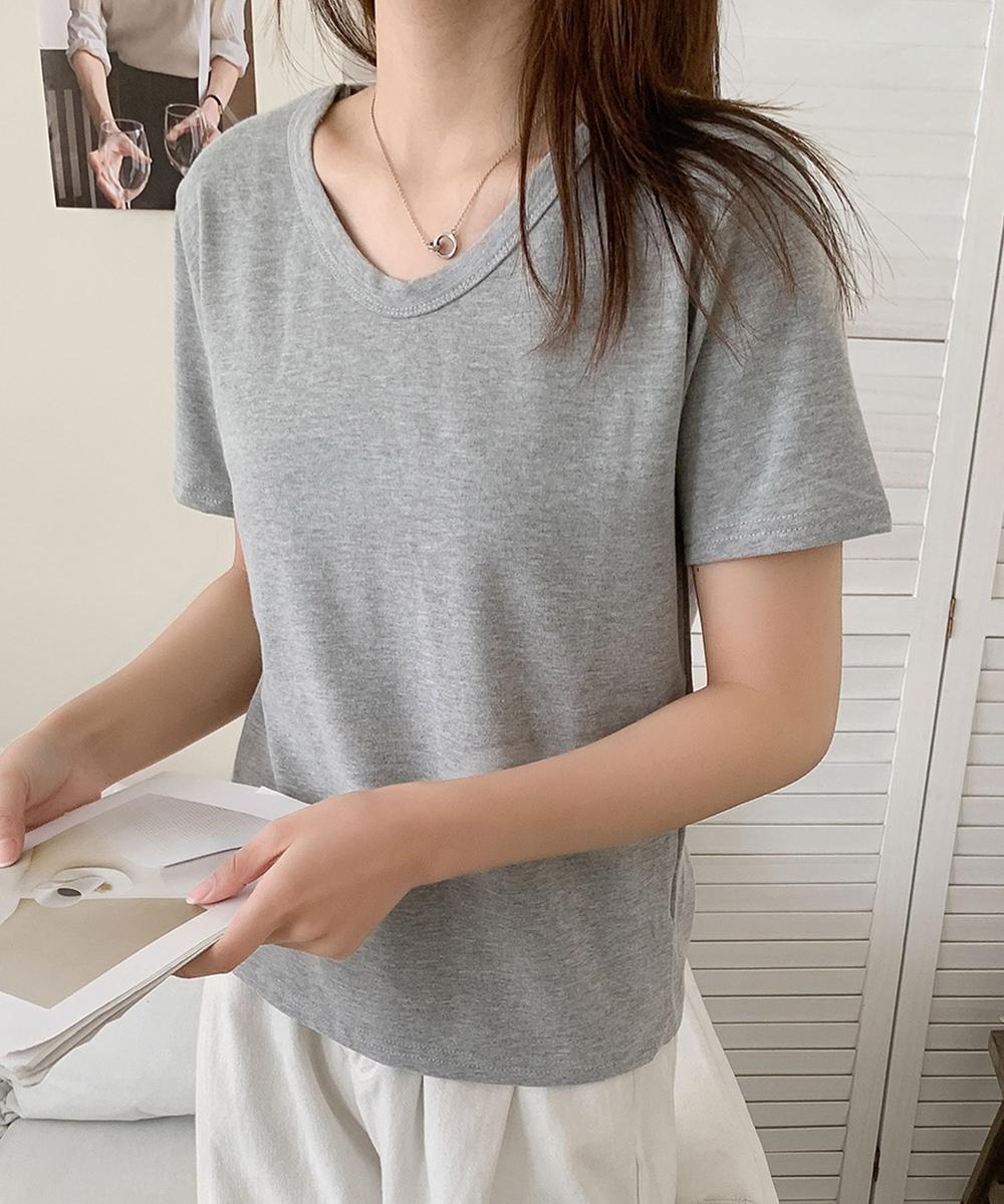 【aimoha】デイリーコットン混VネックTシャツ
