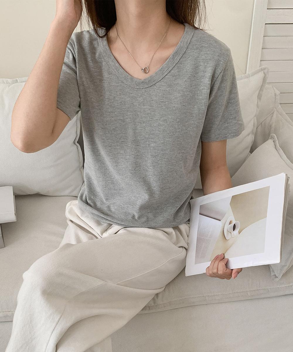 【aimoha】デイリーコットン混VネックTシャツ