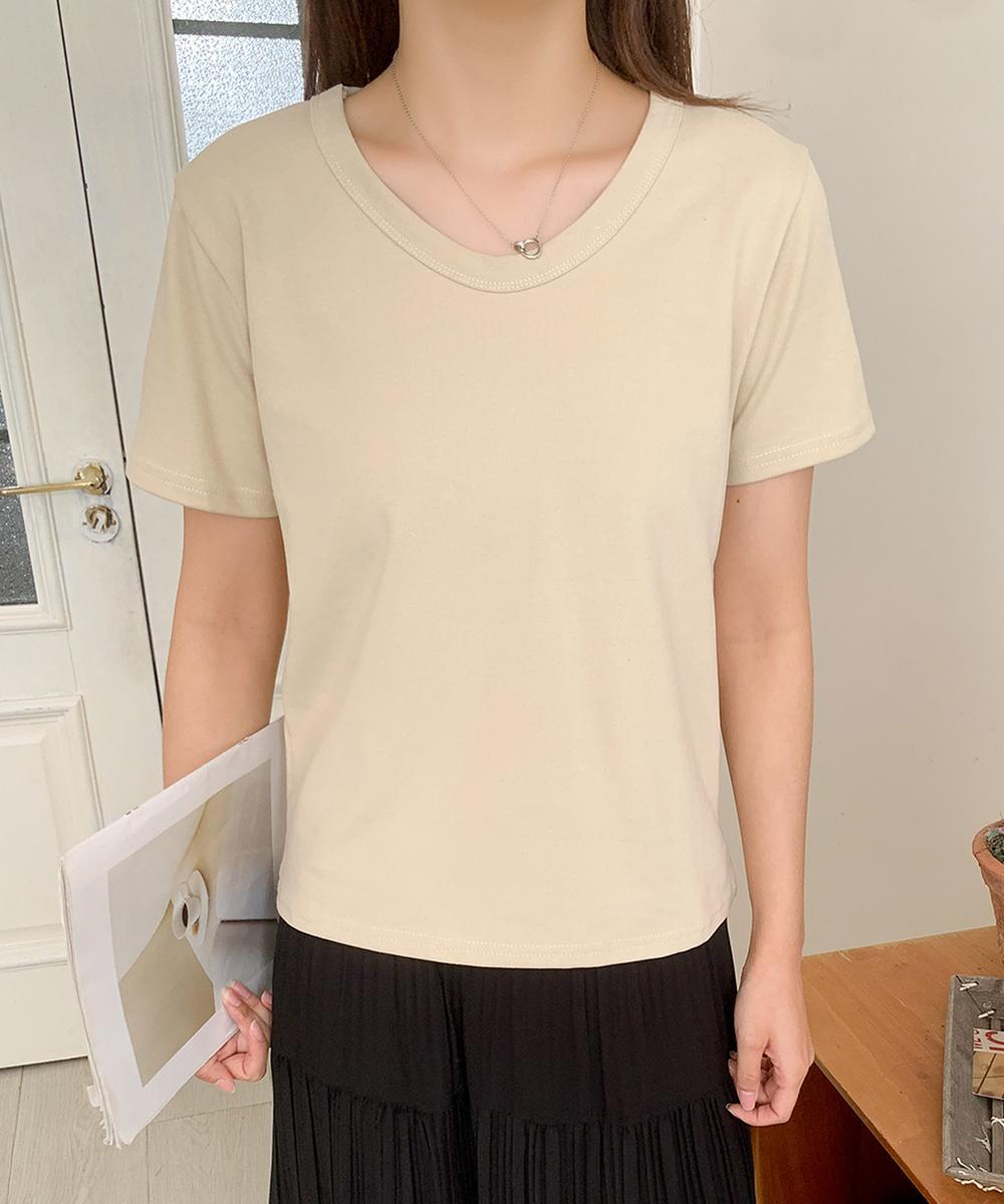 【aimoha】デイリーコットン混VネックTシャツ