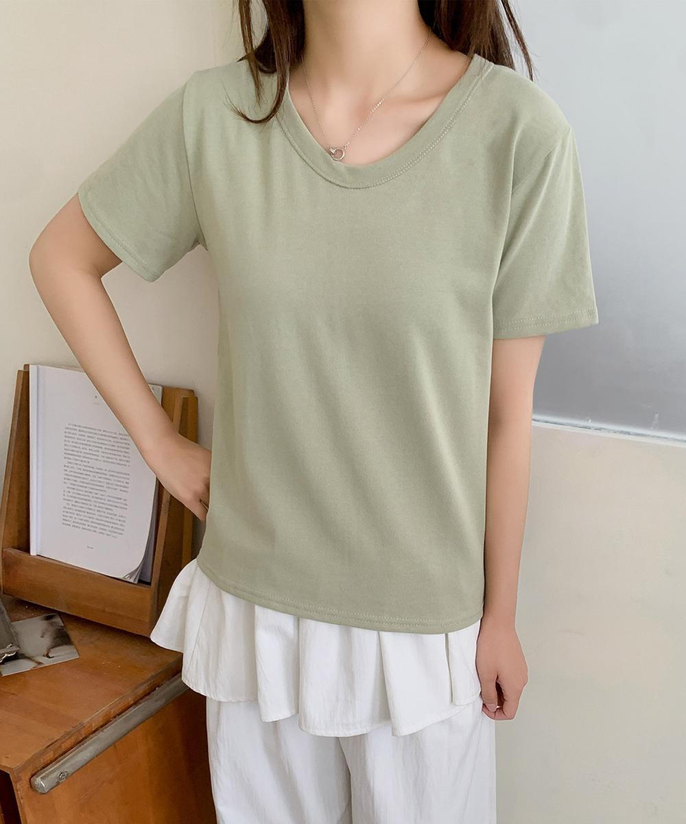【aimoha】デイリーコットン混VネックTシャツ