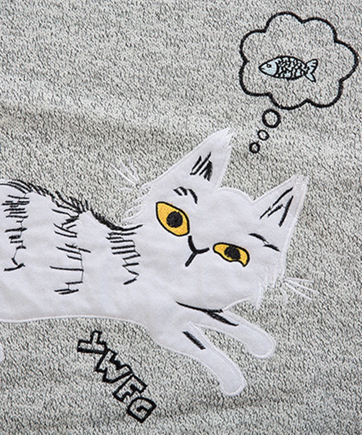 【HOOK】個性派・かわいい猫とサカナ刺繍ニットセーター