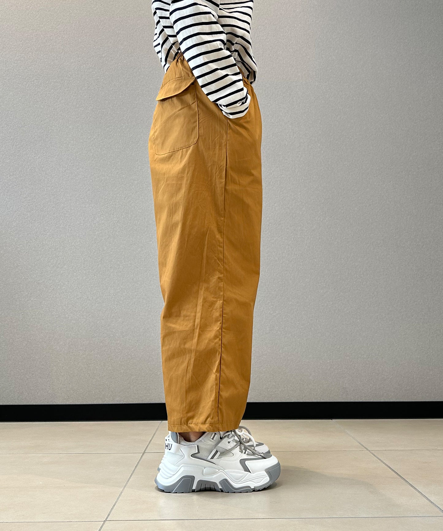 7分丈 リネン風ワイドパンツ
