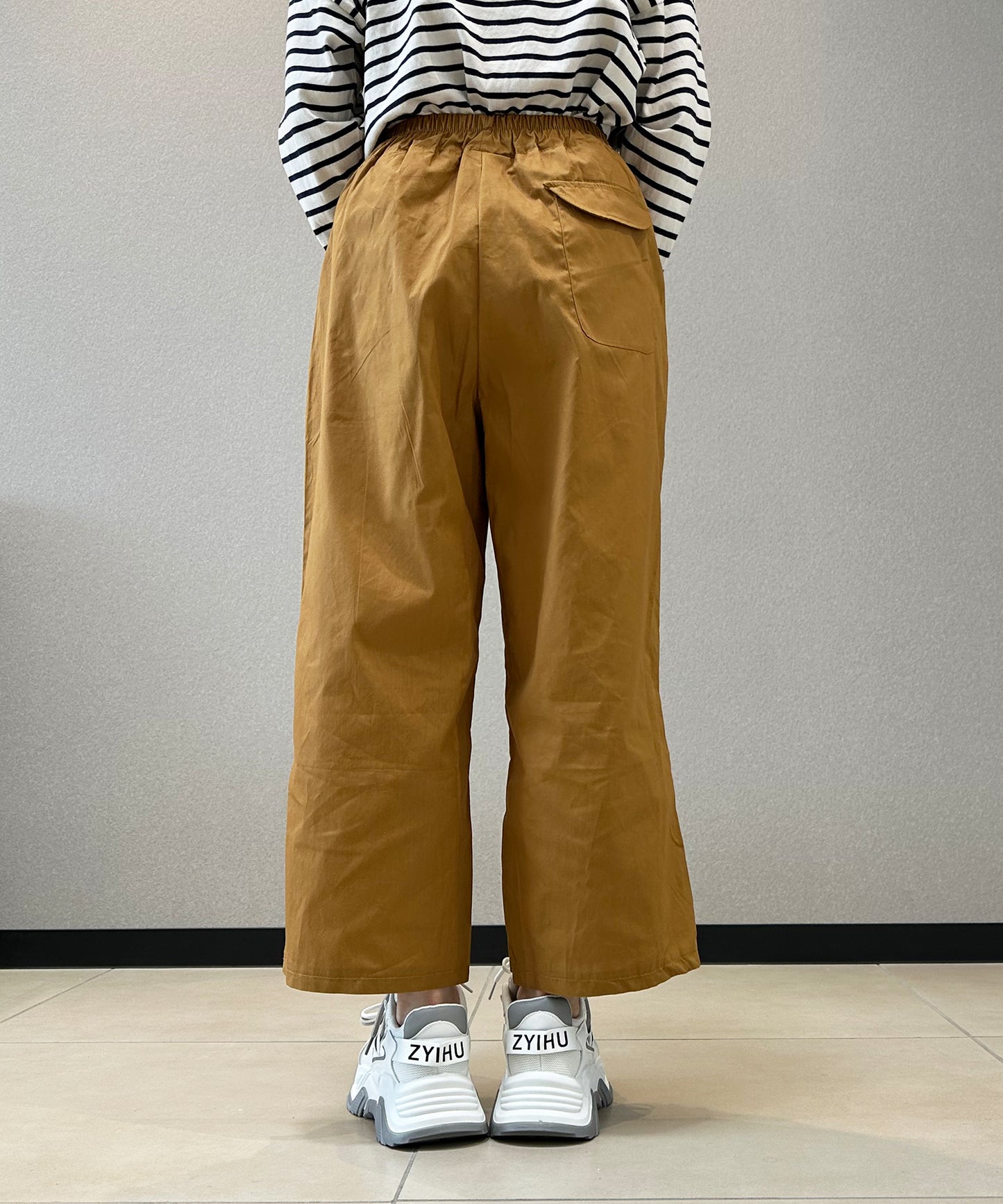 7分丈 リネン風ワイドパンツ