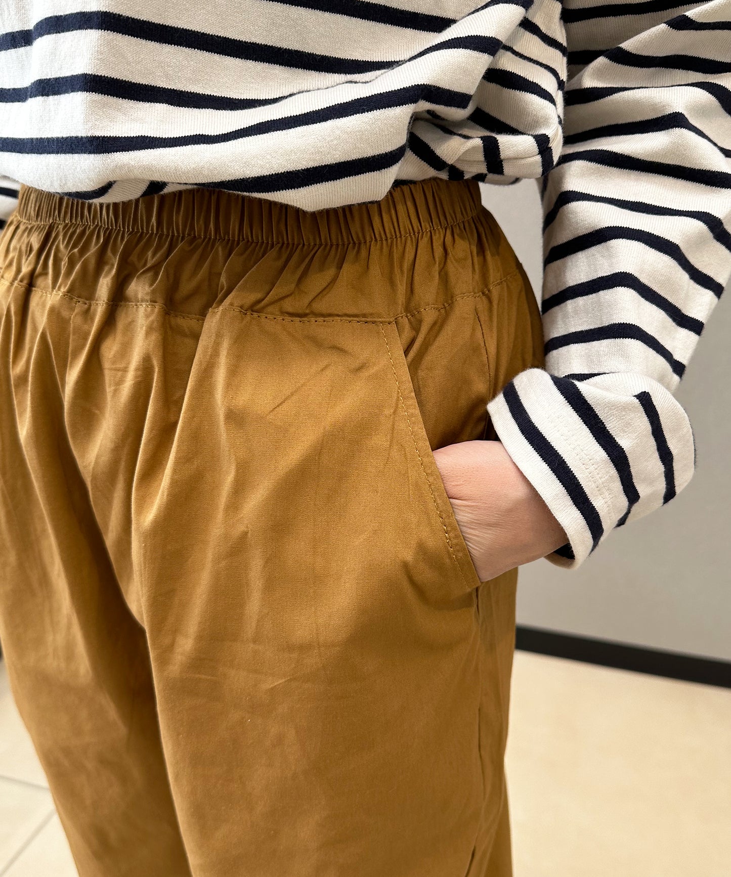 7分丈 リネン風ワイドパンツ