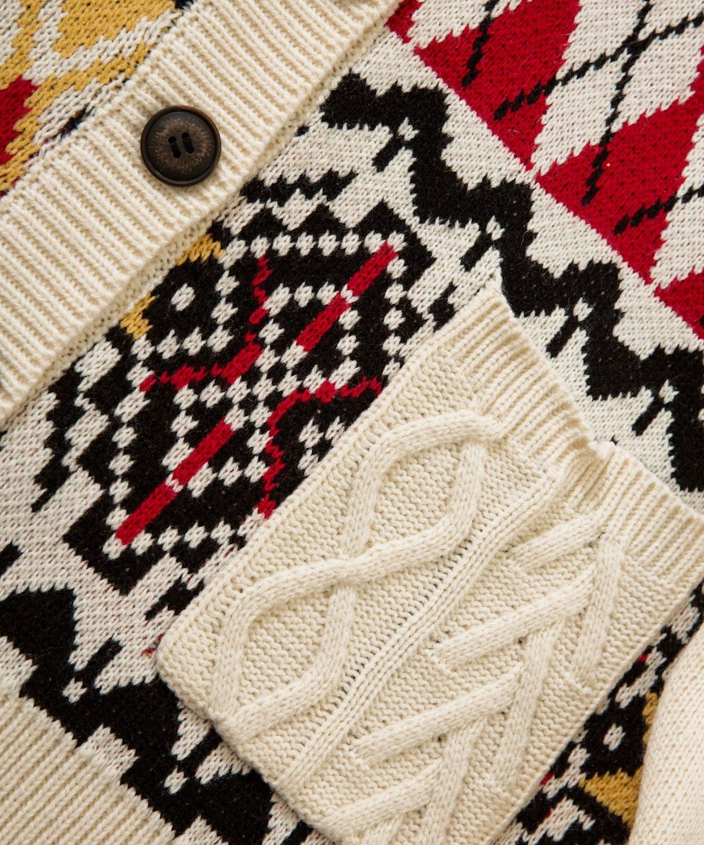 【HOOK】パッチワーク柄ベアイラストカーディガン