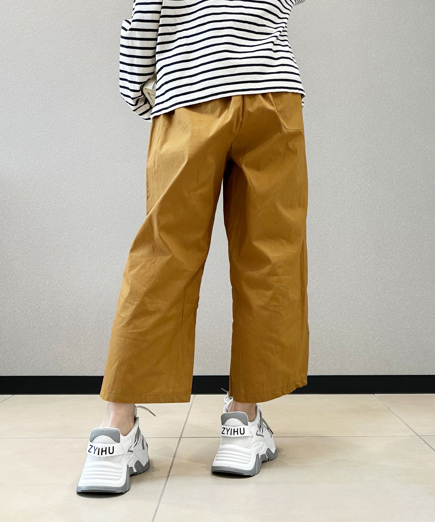 7分丈 リネン風ワイドパンツ
