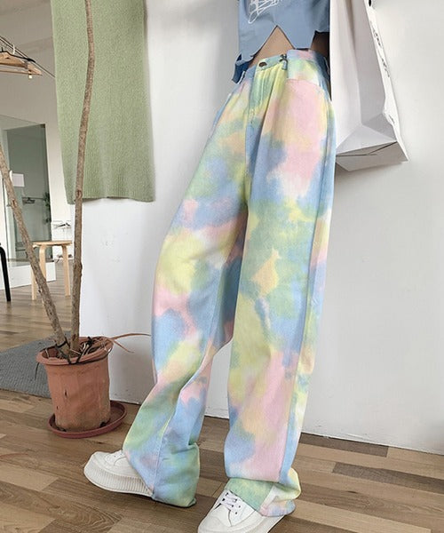 2WAYデザインジーンズデニム深めのウエストタックハイウエストデニムパンツ