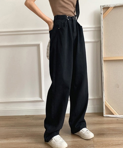 2WAYデザインジーンズデニム深めのウエストタックハイウエストデニムパンツ