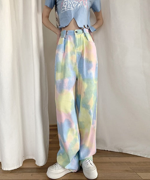 2WAYデザインジーンズデニム深めのウエストタックハイウエストデニムパンツ