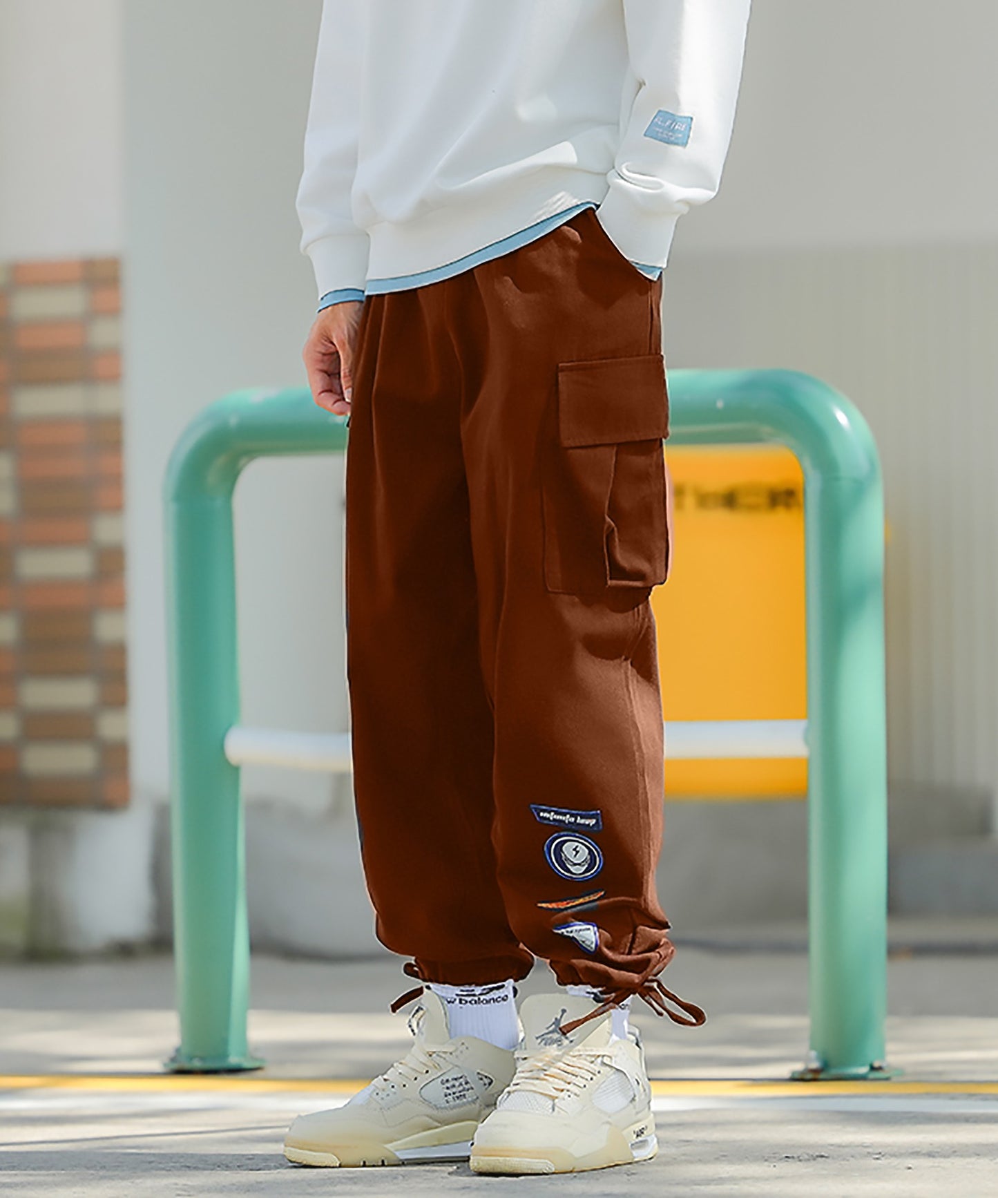 【HOOK】 サイドポケット ワッペンプリント・裾紐付きパンツ