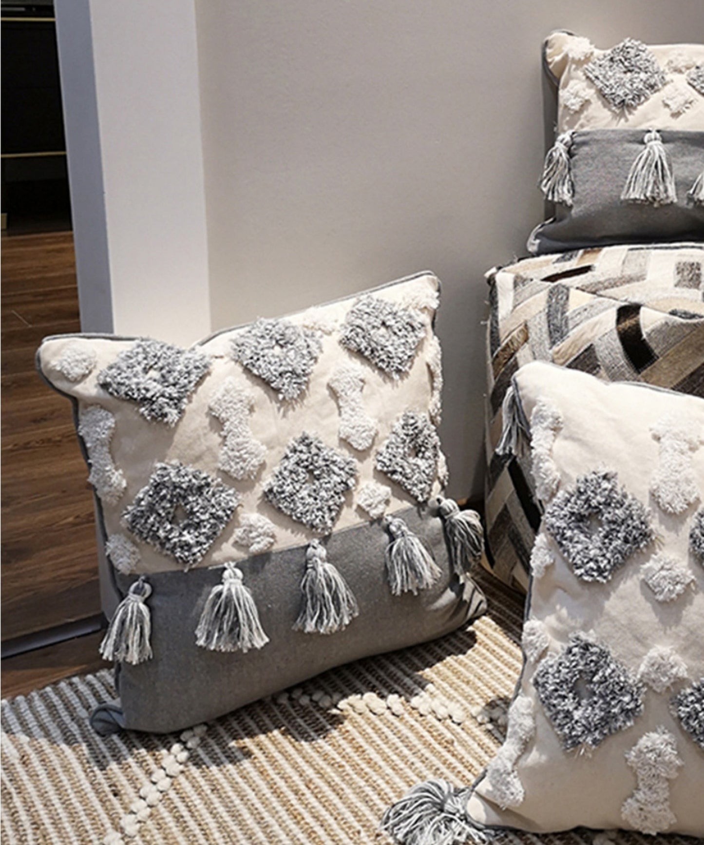 gray fringe cushion cover