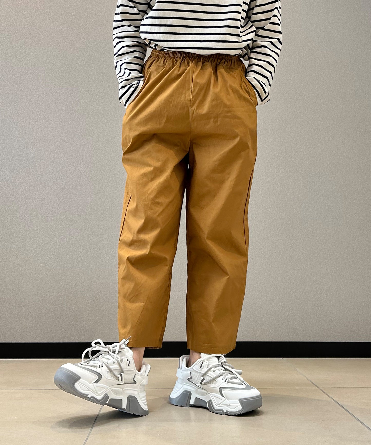 7分丈 リネン風ワイドパンツ