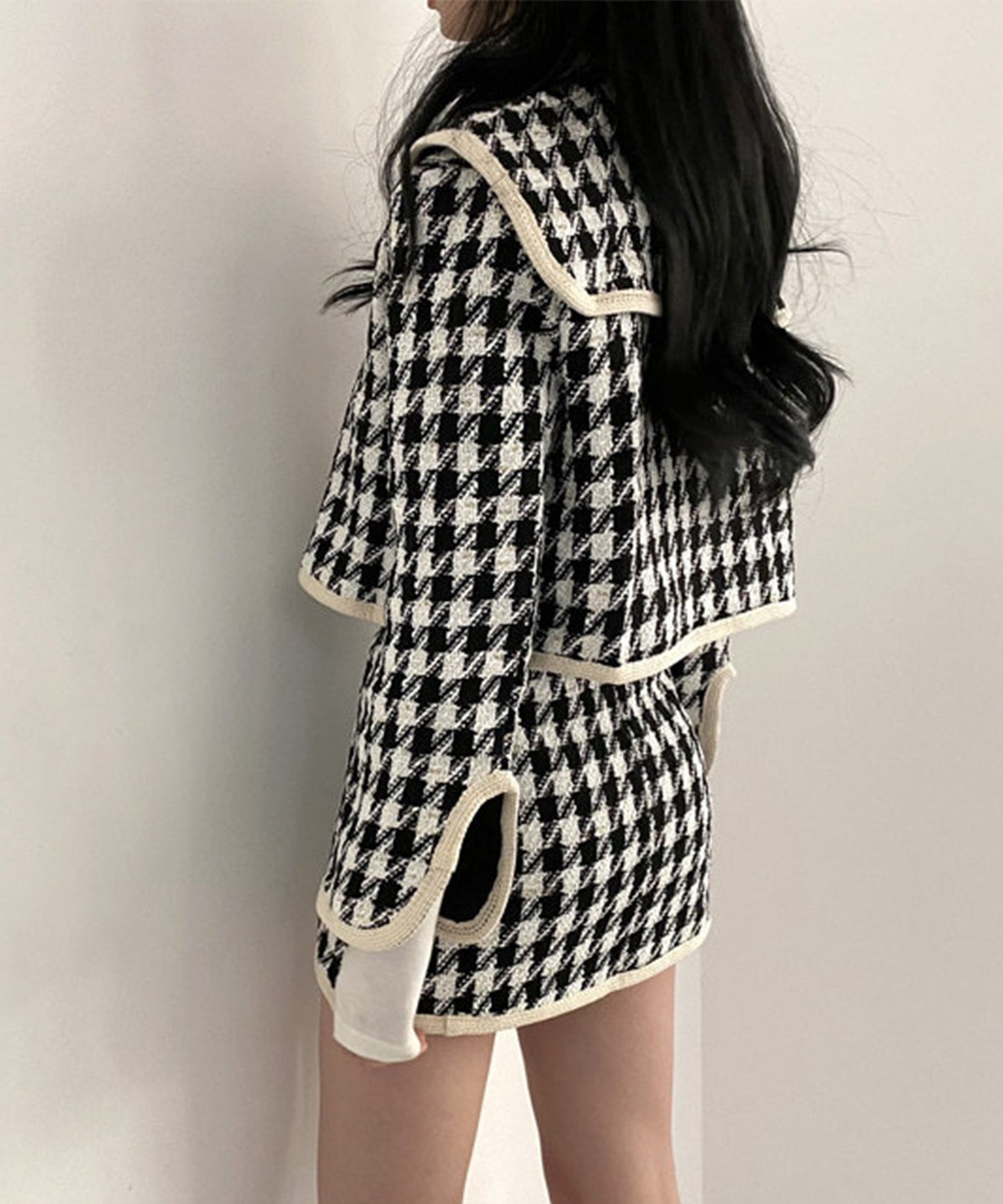【Jasmine】フレンチガーリー千鳥柄ジャケット&スカートセットアップ