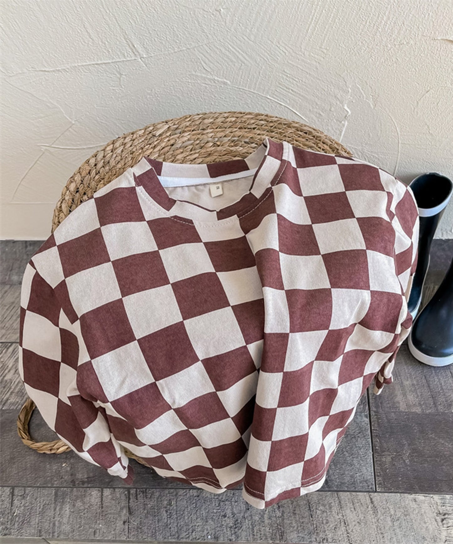 【aimoha-KIDS-】ブロックチェック柄カットソートップス