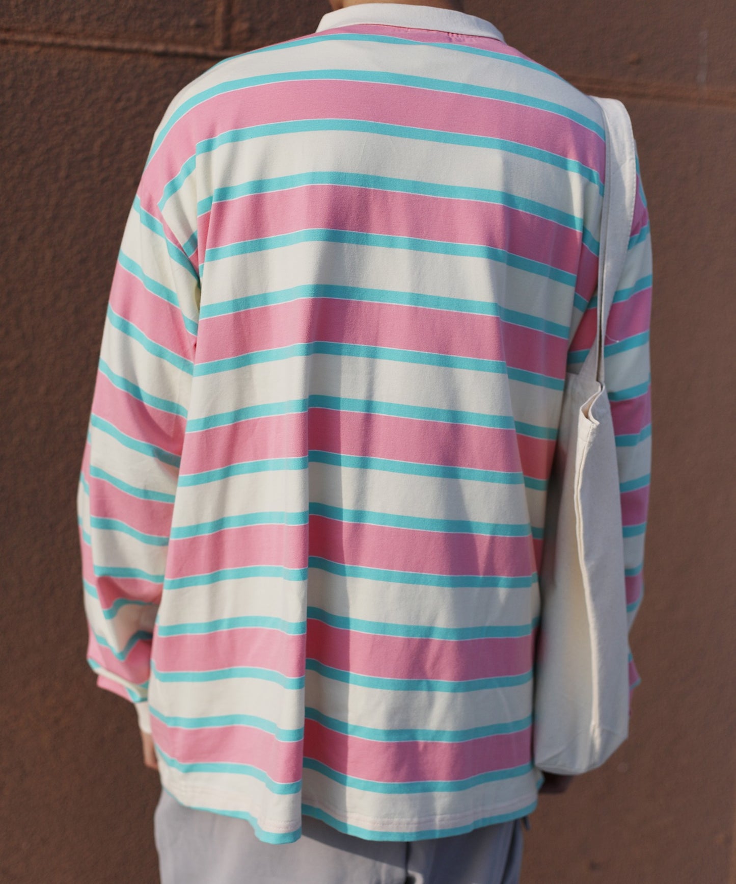 【HOOK -original- 】アメカジワッペン刺繍配色ボーダーポロシャツ