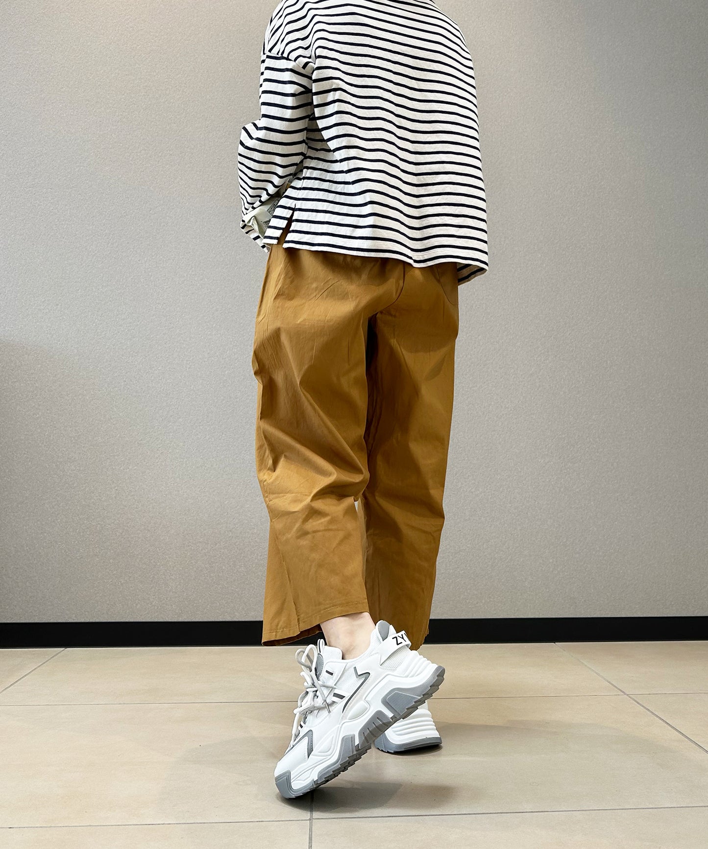 7分丈 リネン風ワイドパンツ