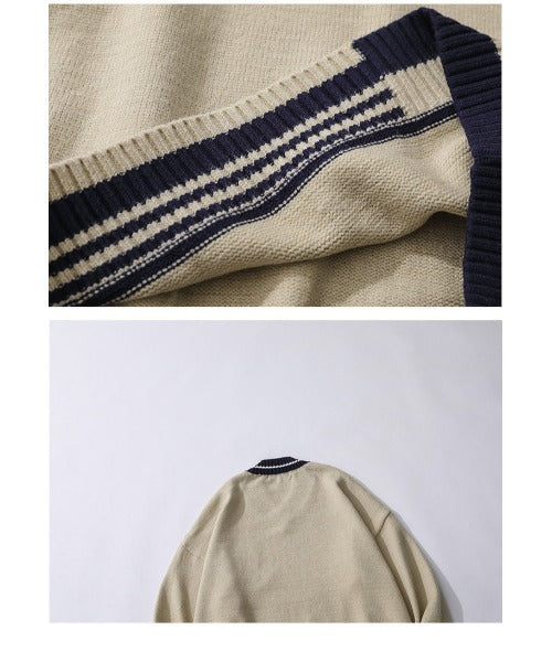 【HOOK】クマ刺繍ワッペン vネック薄手ニット・セーター