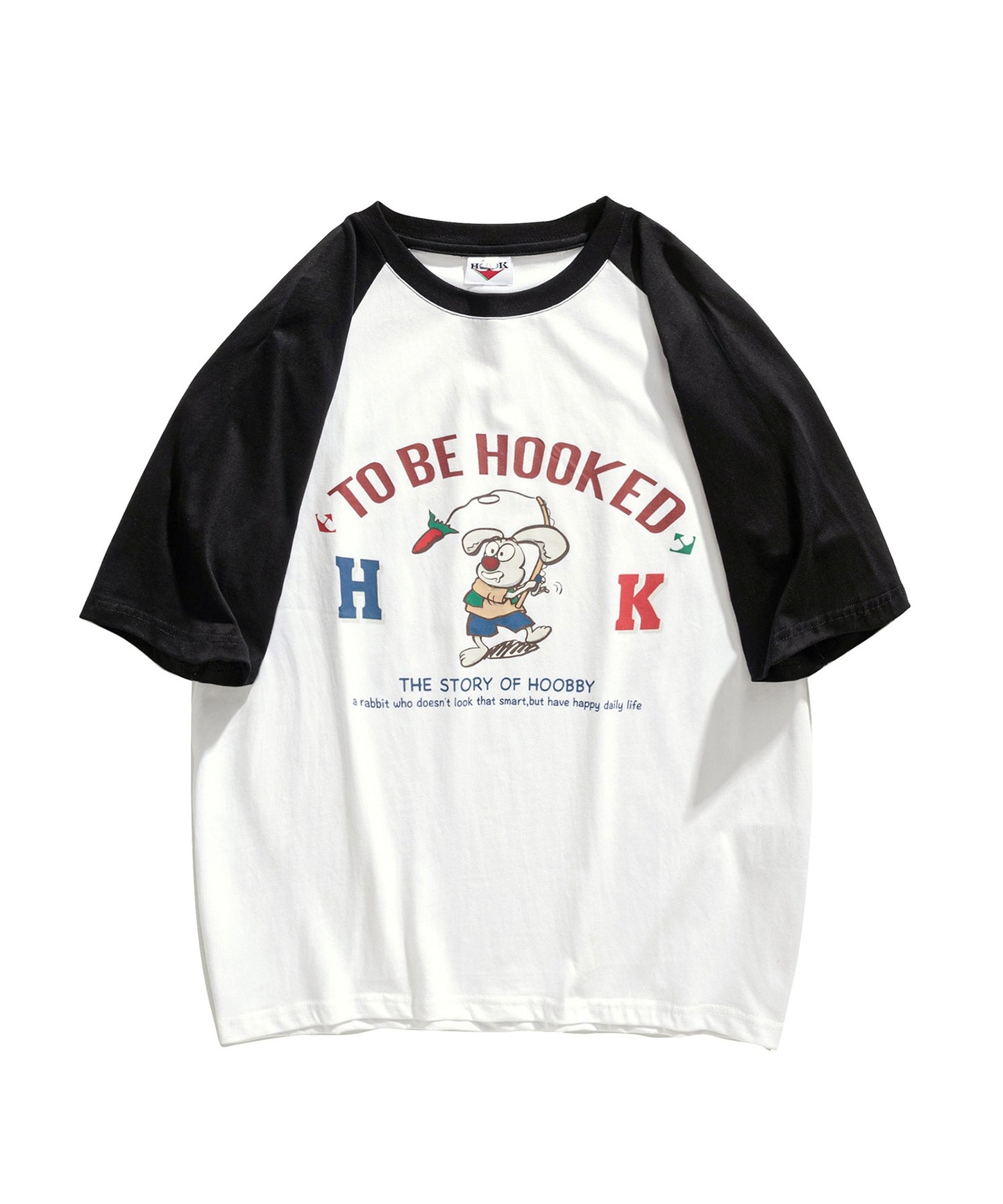 【HOOK -original- 】アメカジイラストプリントラグランスリーブ半袖TEE