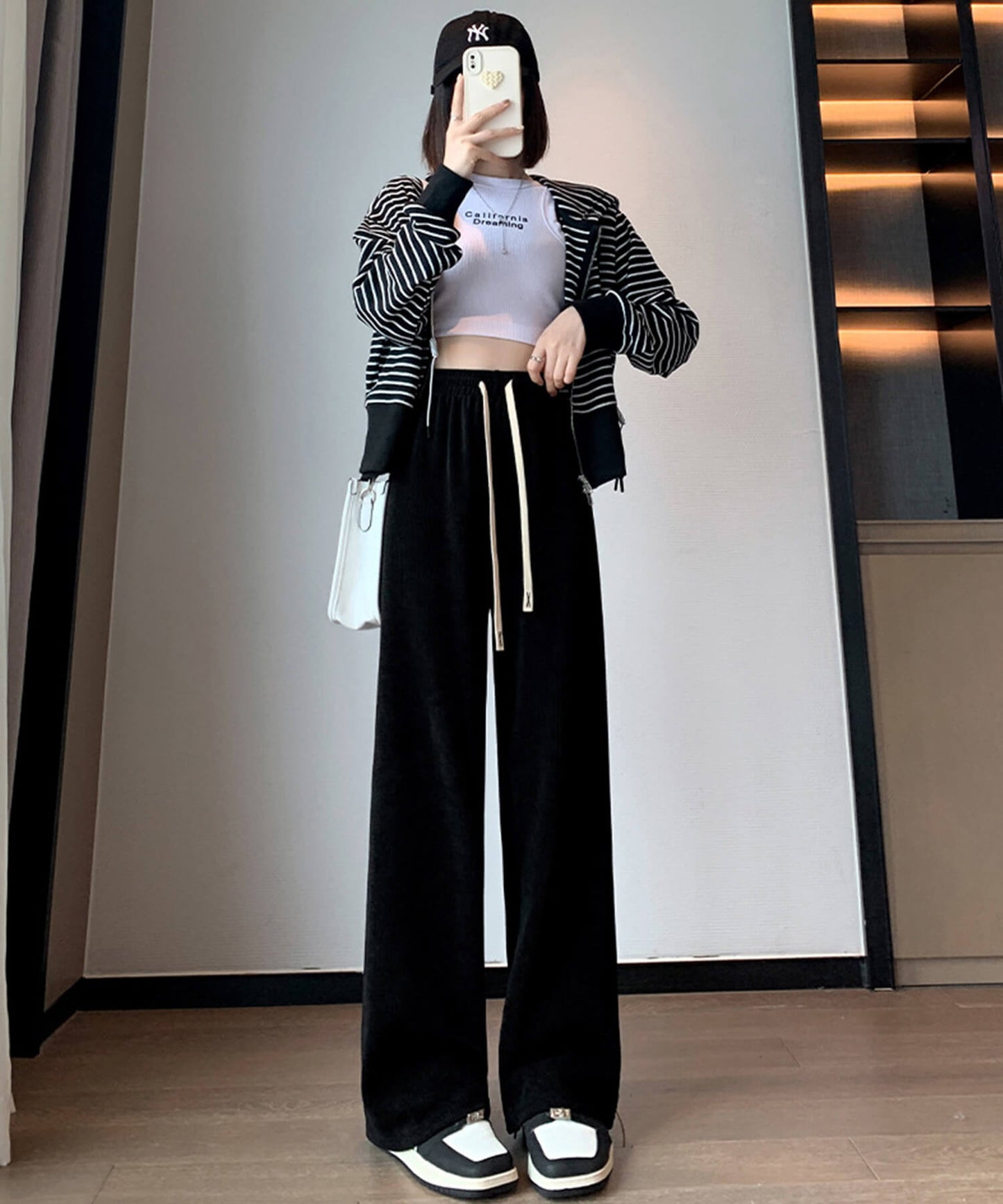 裏起毛リブニットワイドパンツ