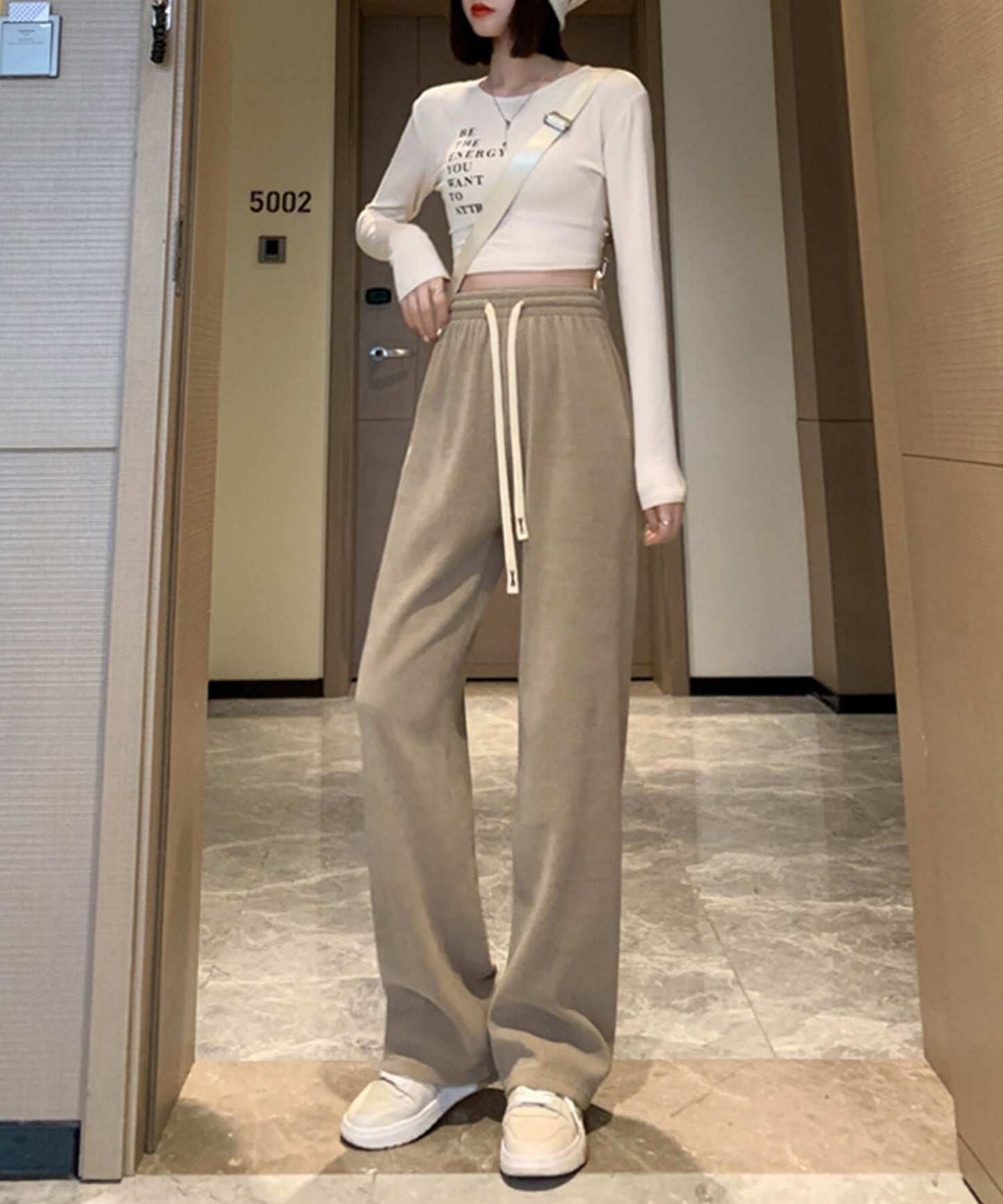 裏起毛リブニットワイドパンツ