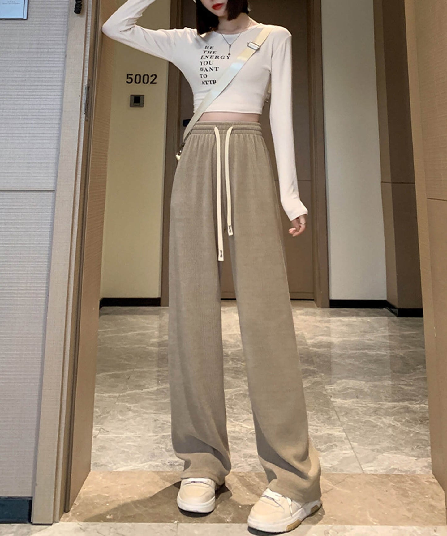 裏起毛リブニットワイドパンツ