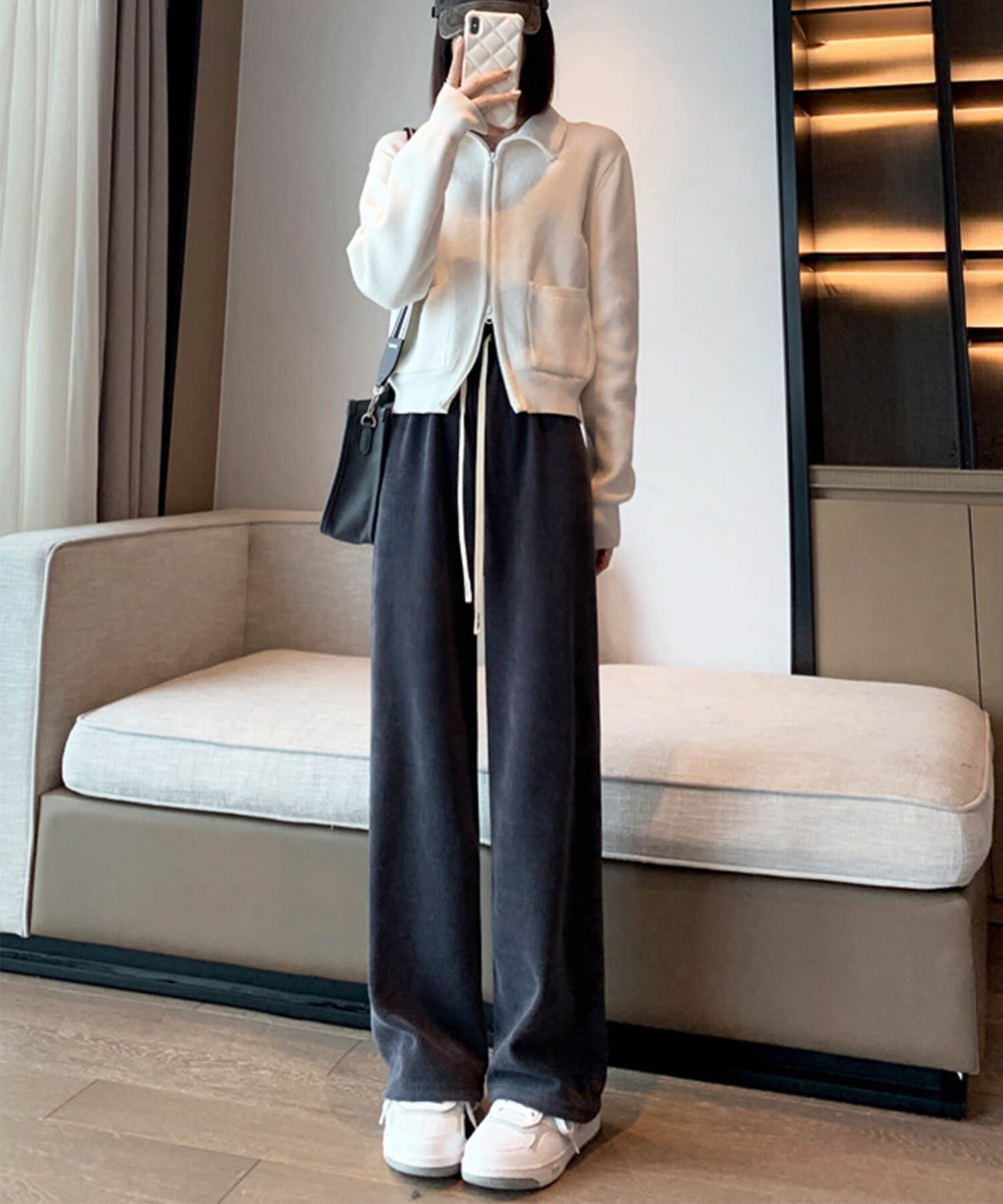 裏起毛リブニットワイドパンツ