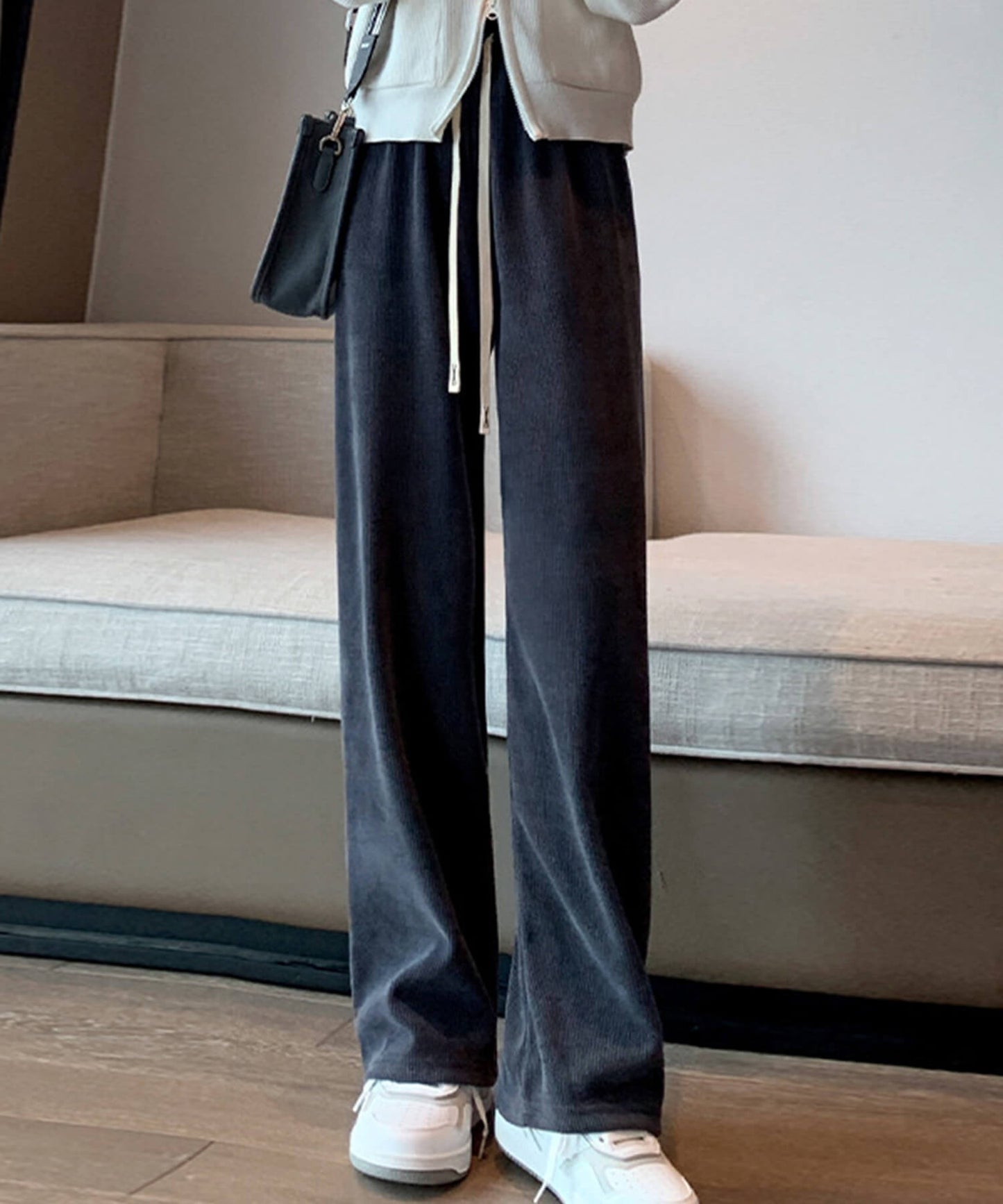裏起毛リブニットワイドパンツ