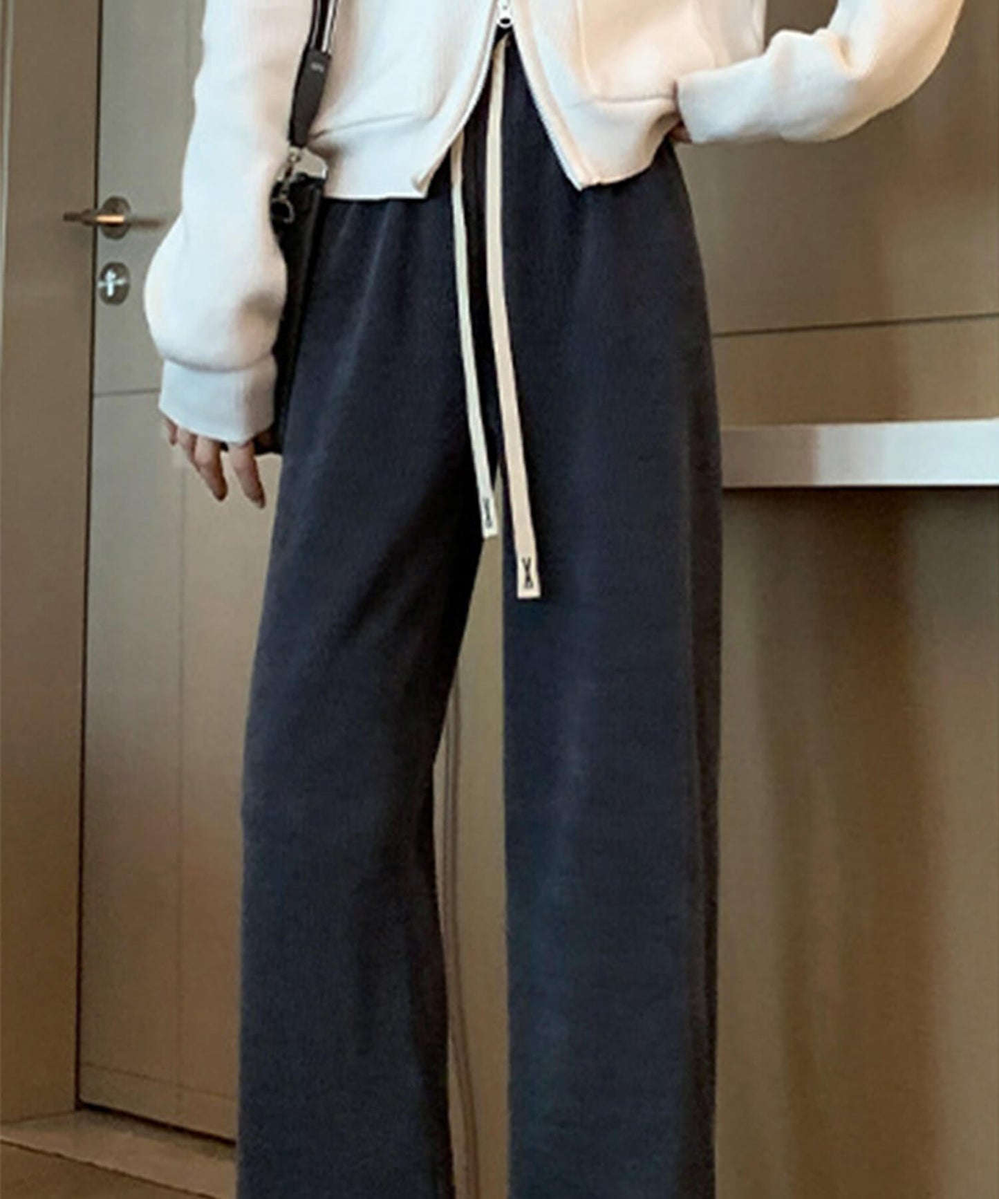 裏起毛リブニットワイドパンツ