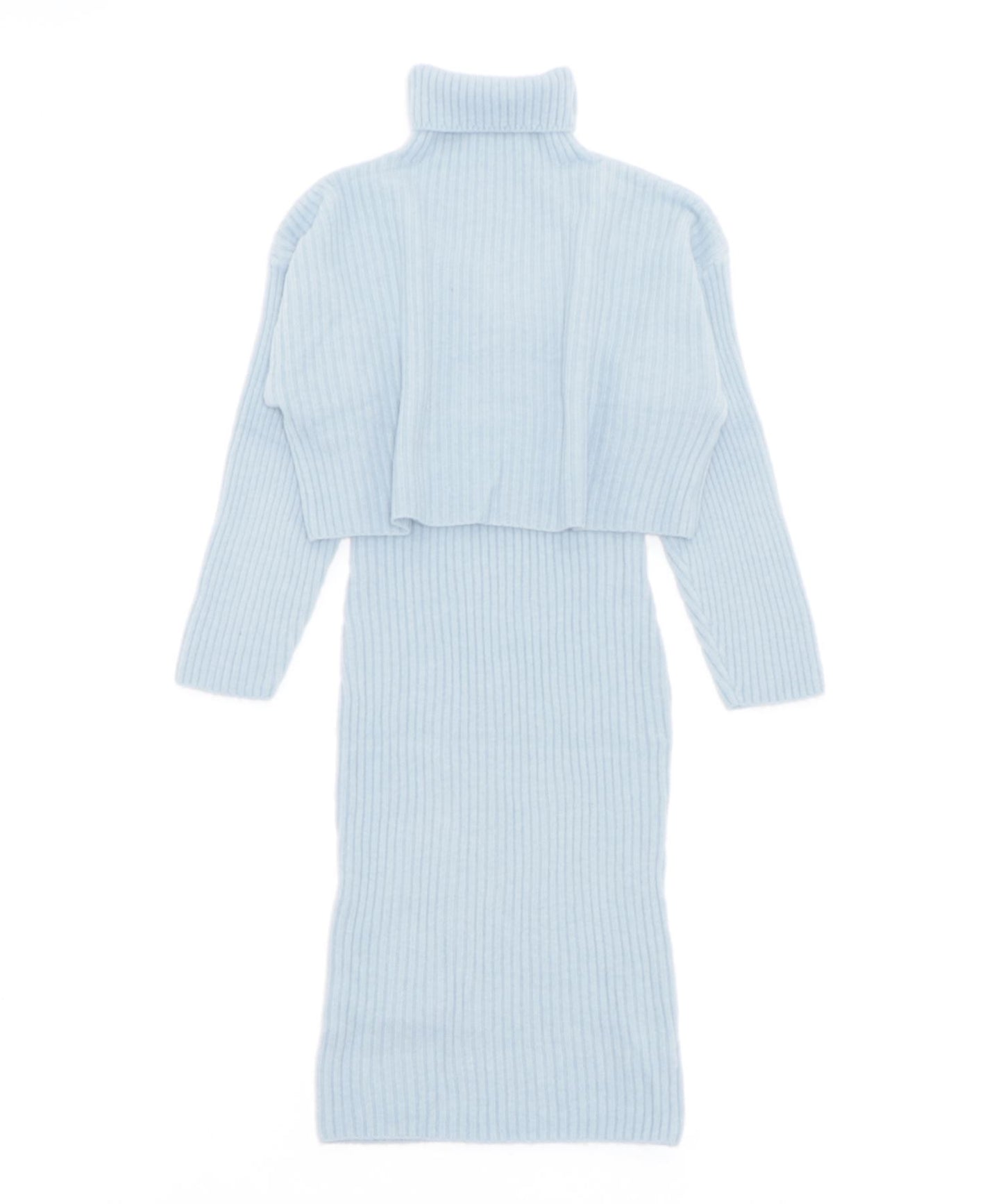 【Jasmine】タートルネックトップス+ニットワンピースセットアップ