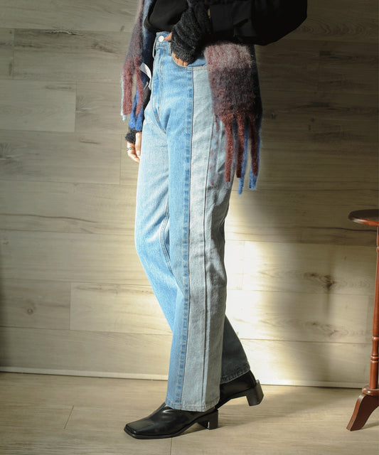 【aimoha】オリジナル リメイク感 リバースデザインストレートデニム