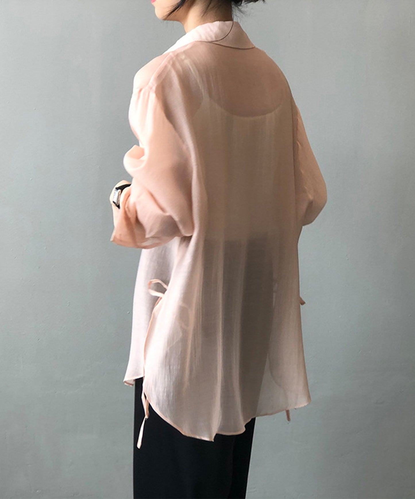 韓国風脇紐透け感UVカットブラウス