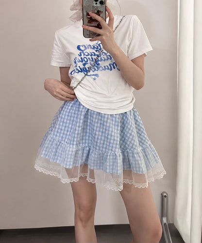 HOOK for girls　チュールレース 裾フリル チェックミニスカート