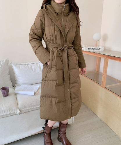 ウエストリボン付きロングダウンコート