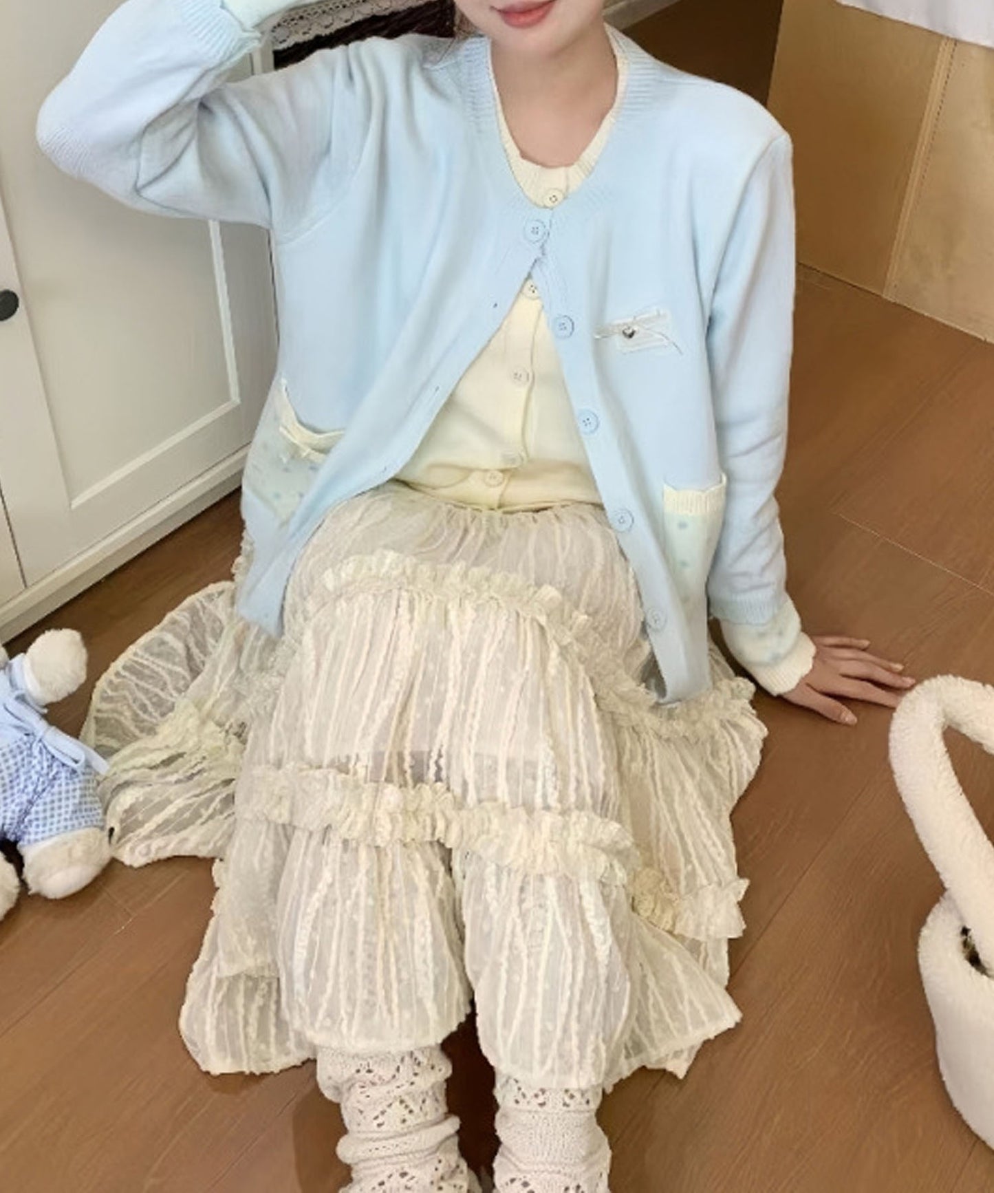 HOOK for girls　ドットポケット配色カーディガン