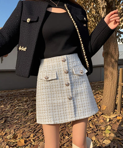 【Jasmine】ツイードフロントボタンミニスカート