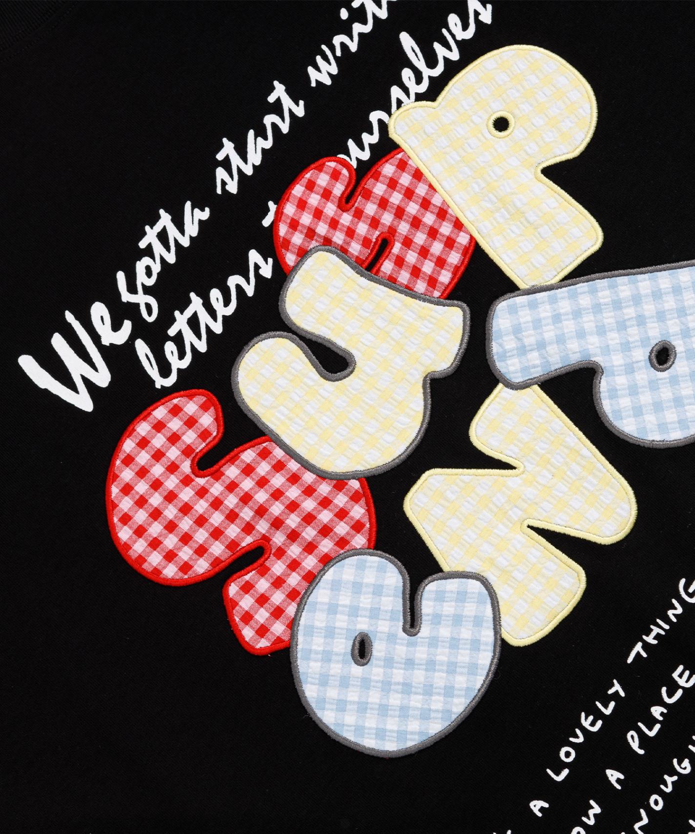 ギンガムパッチワーク文字アップリケ × もこもこひつじ刺繍 ビッグTシャツ (SS)