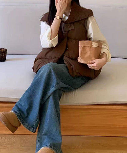 ニット衿ショートダウンベスト