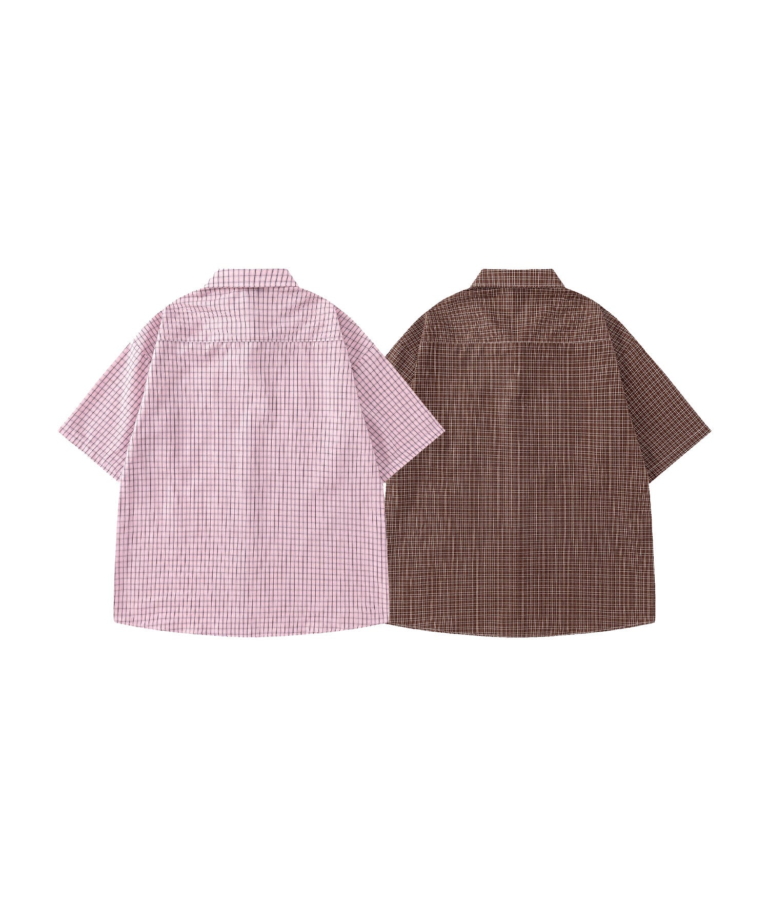 チェーン付きネクタイ＆半袖グリッドチェックシャツ