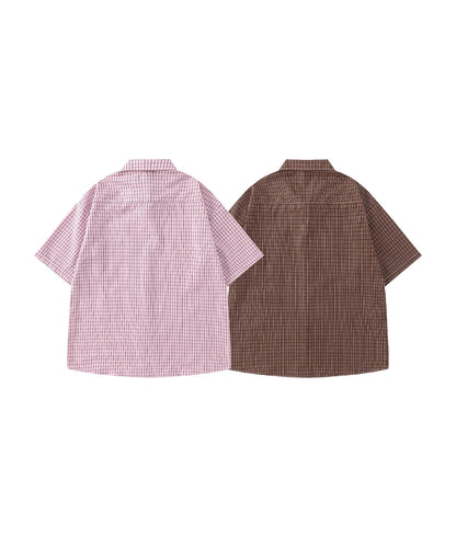 チェーン付きネクタイ＆半袖グリッドチェックシャツ
